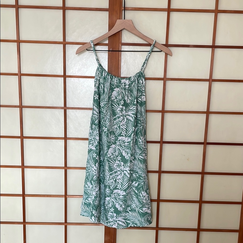 Green and White Spaghetti Strap Mini Sundress
